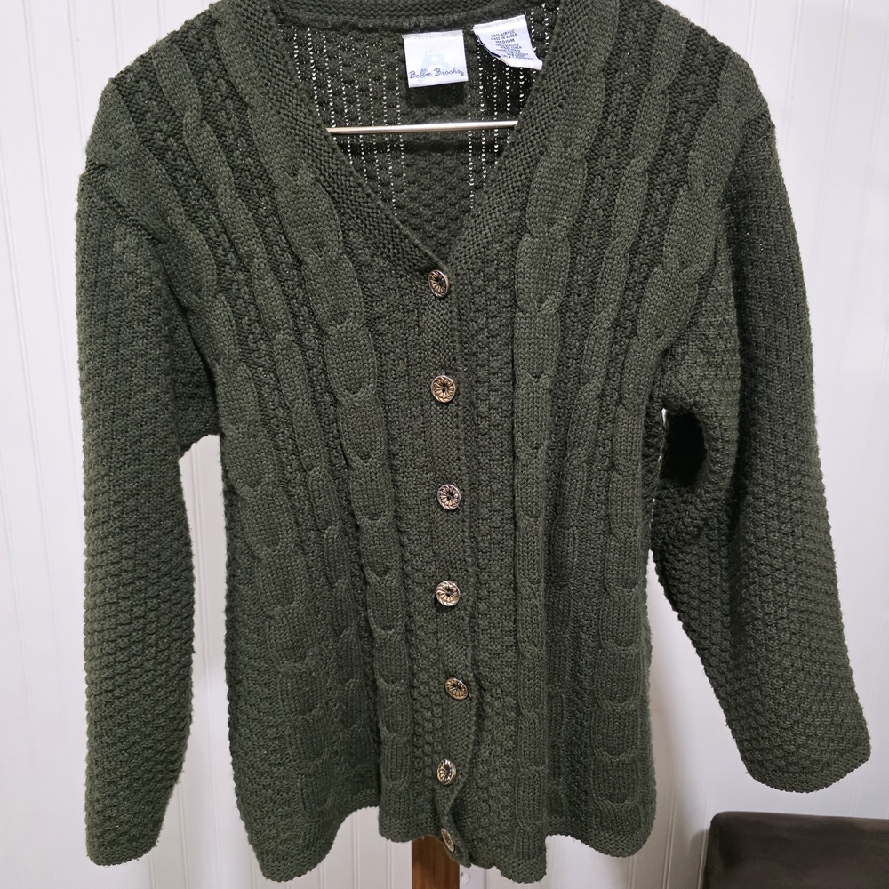 Olive Green Cable Knit Button-Up Sweater